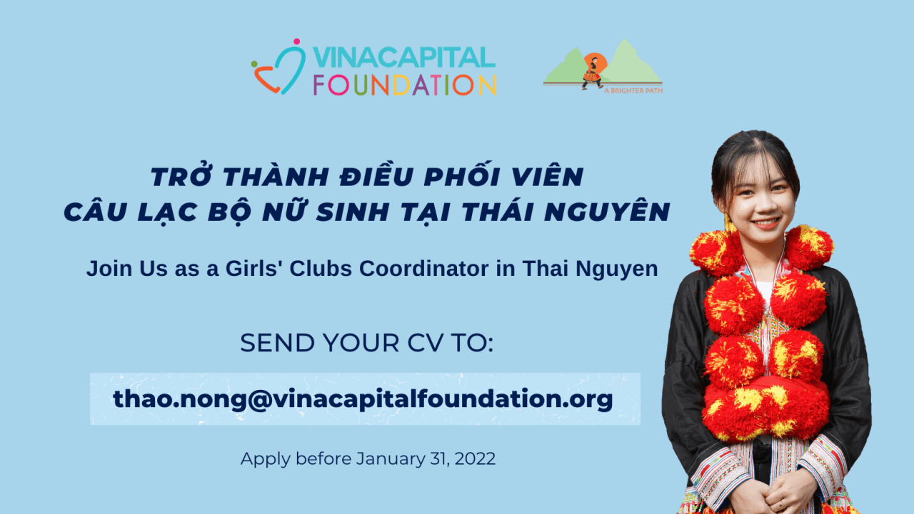 RECRUITMENT – Girls’ Clubs Coordinator in Thai Nguyen